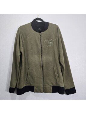 As*holes Live Forever Jacket Men XL Green Graphic Logo Full Zip Streetwear